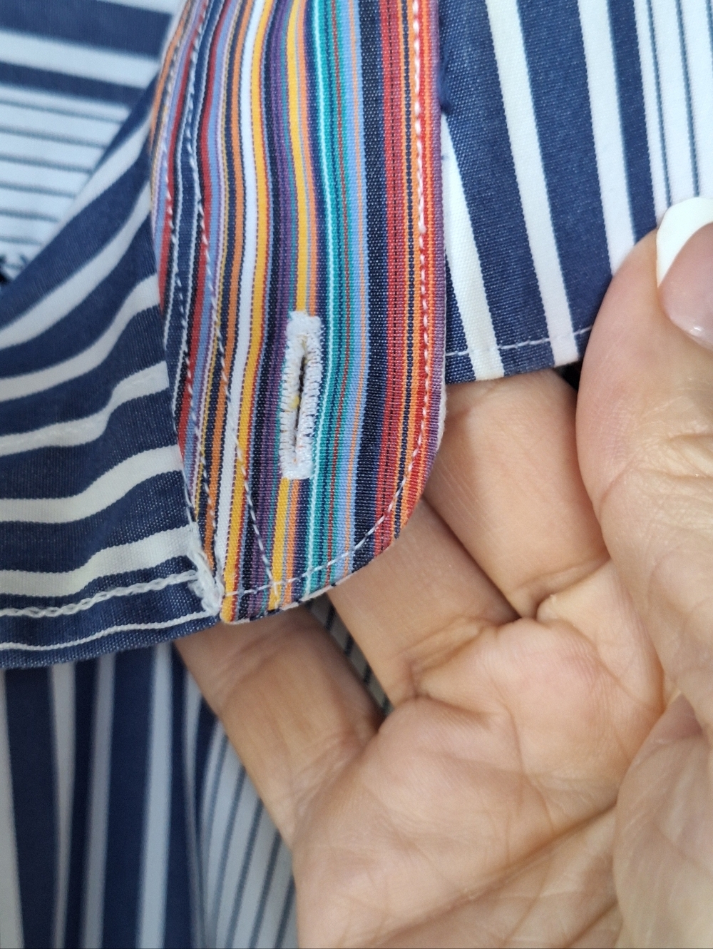 Bugatchi Uomo Classic Fit Blue Stripe Shirt Bold Modern Style Elevated Mens L - Picture 8 of 9